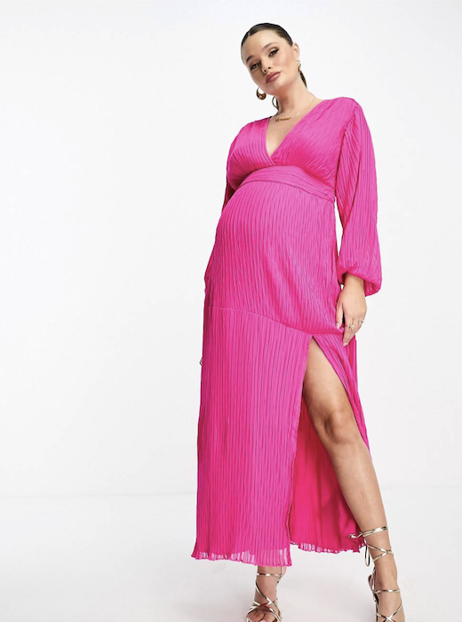 ASOS Design High Neck Fringe Maxi Dress in Hot Pink
